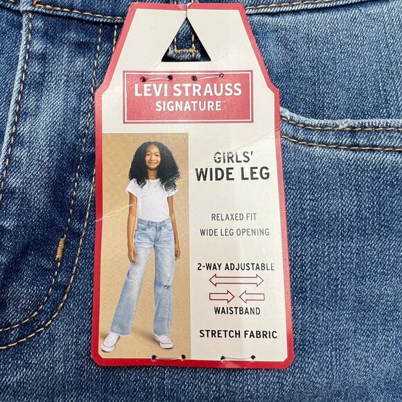 Levi Strauss Signature Girl's Wide Leg Denim Jeans Sz 10 2-Way Adjustable Waist - Picture 3 of 7